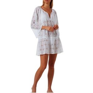 MELISSA ODABASH‎ Dress XL Corina Full Eyelet V-Neck Wide Sleeve Cotton Cover Up